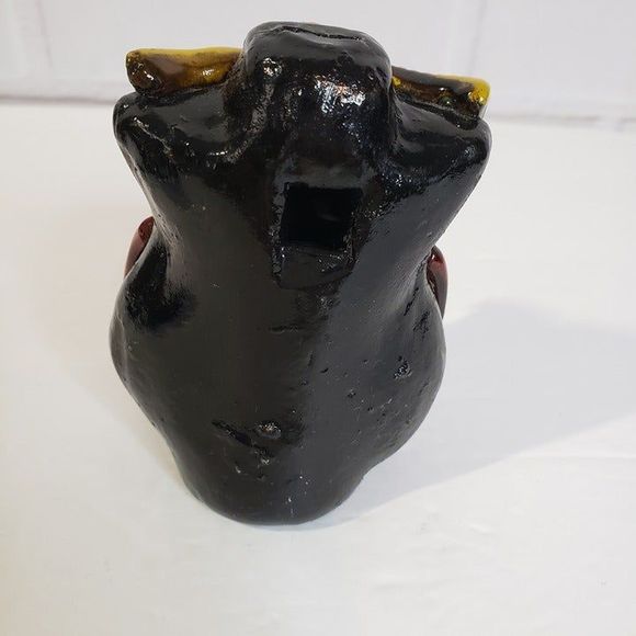 Cool Vintage Aztec Owl with Tie Whistle Black Pottery 4" Red Eyes Folk Art Decor - Picture 4 of 11